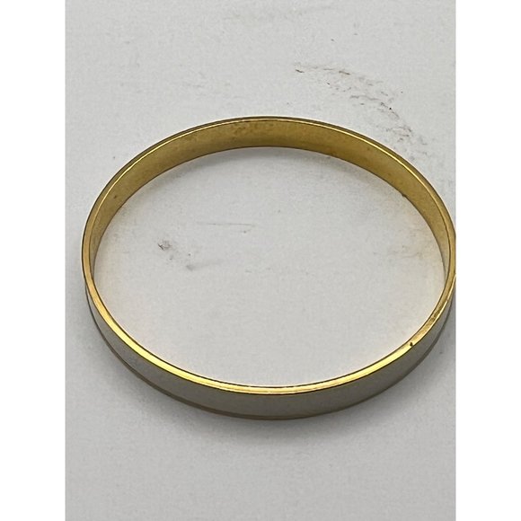 Vintage Signed Monet Gold Tone White Enamel Bangle Bracelet - Picture 4 of 10